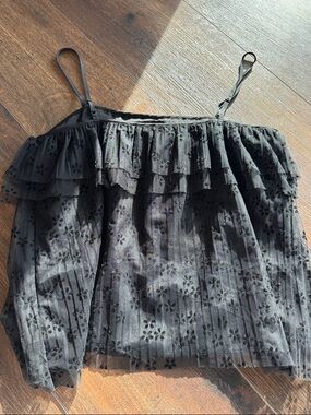 J. Crew Black Floral Burnout Ruffle Camisole size S like new